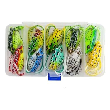Imagem de Kit 10 Iscas Artificiais Frog para Pesca – Sapo Anti Enrosco em Borracha, Isca de Superfície para Predadores + Estojo(Variados)