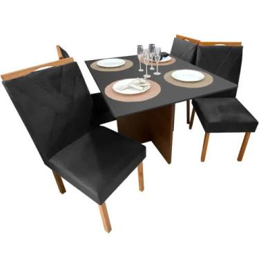 Imagem de Mesa de Jantar Helo 90x90cm em Veludo com 4 Cadeiras California Polima