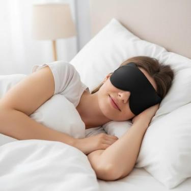 Imagem de Máscara de dormir 3D com bloqueio de luz para os olhos, máscara macia de auxílio para dormir, máscara para os olhos para viagem, respirável à noite (preto)