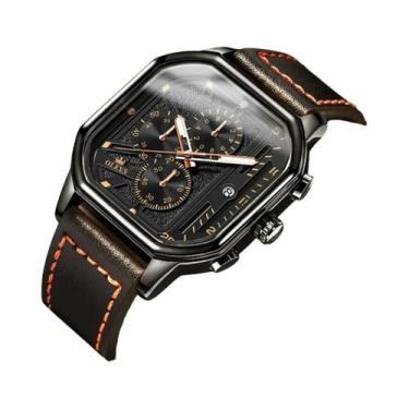 Imagem de Relógio Cronógrafo Masculino À Prova D'Água Com Pulseira De Couro Lumi