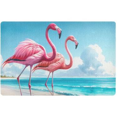 Imagem de TSENQUE Tapete de porta personalizado flamingo praia aquarela Halloween tapete de porta impermeável, tapete de boas-vindas interior tapetes de porta para entrada de casa 81,3 cm x 50,8 cm