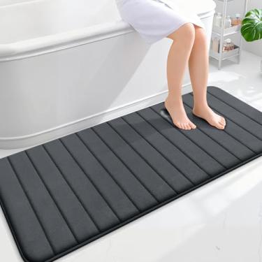 Imagem de OLANLY Tapetes de banheiro longos listrados de espuma viscoelástica 139 x 61, tapete de banho absorvente super macio, secagem rápida, tapetes de chuveiro laváveis na máquina, tapete de banho