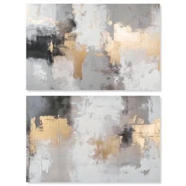 Imagem de Conjunto de 2 arte de parede para sala de estar com impressão abstrata harmonia de luxo neutro por Art Remedy, embalagem para galeria, 38 x 25 cm