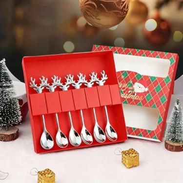 Imagem de Conjunto de talheres de Natal de aço inoxidável com caixa de presente, conjunto de colheres para casa, sobremesa, café, sorvete, utensílios de mesa para decoração de festas de fim de ano