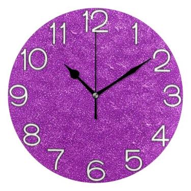 Imagem de GAIGEO Relógio de parede decorativo analógico funky alimentado por bateria relógio de cozinha fofo, decoração de parede art déco moderna retrô textura roxa, 25 cm, ponteiros pretos