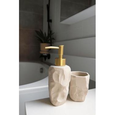 Imagem de Kit banheiro lavabo 2 peças modelo Stone dispenser e porta escova em c
