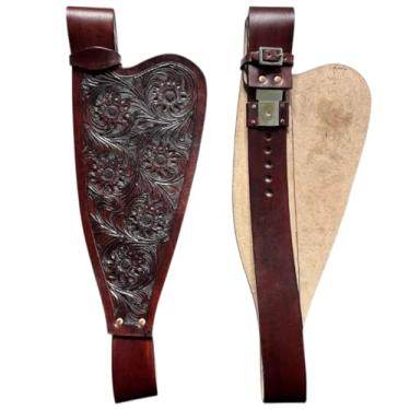 Imagem de Majestic Ally Para-lamas de sela ocidentais de couro trabalhado – Para-lamas de substituição esculpidos florais para selas ocidentais – Vários designs de ferramentas e tons de cor (rosa vintage