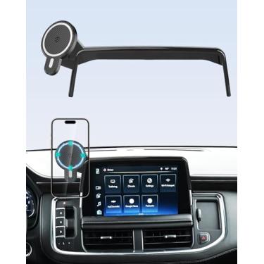 Imagem de PZK Suporte de telefone automotivo para Chevy Chevrolet Tahoe/Suburban/GMC Yukon/GMC Yuhon XL 2021 2022 2023 2024 Acessórios tela de 10,2 polegadas magnético 15W carregador rápido sem fio suporte de