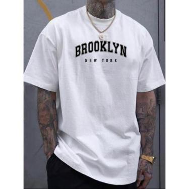 Imagem de Camiseta Masculina BROOKLYN 100% Algodão malha 30.1, Branco, M