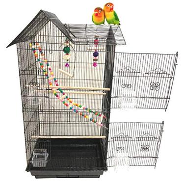 Imagem de Gaiola de pássaro grande com teto duplo de 96 cm com brinquedos escada de escalada, portas laterais de caixa de aninhamento para calopsitas, periquitos, conures de aviário, periquitos, periquitos,