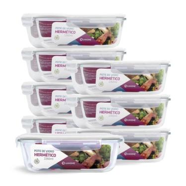 Imagem de Kit 8 Potes de Vidro Retangular com Tampa Hermética 2260ml - NABOX, Br