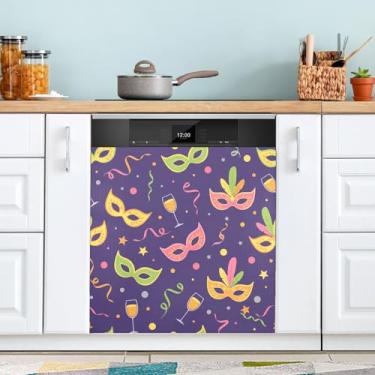 Imagem de ATTX Máscara Mardi Gras capa magnética para lava-louças | Adesivo decorativo de eletrodomésticos de 58 x 66 cm para armários domésticos e eletrodomésticos (192)