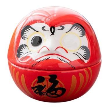 Imagem de Fenteer Pequena boneca Daruma de cerâmica, decoração japonesa Dharma, escultura de arte colecionável, miniatura para café, restaurante ou inauguração de casa, Vermelho