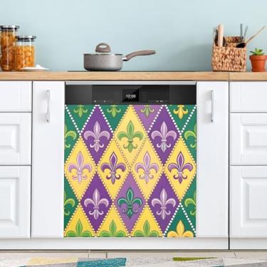 Imagem de ATTX Capa magnética para lava-louças Carnaval Mardi Gras | Adesivo decorativo de eletrodomésticos de 58 x 66 cm para armários domésticos e eletrodomésticos (172)