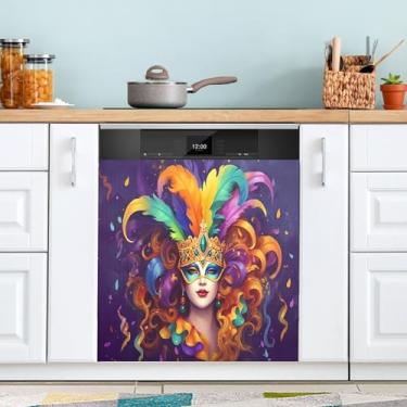 Imagem de ATTX Capa magnética para lava-louças Mardi Gras | Adesivo decorativo de eletrodomésticos de 58 x 66 cm para armários domésticos e eletrodomésticos (161)
