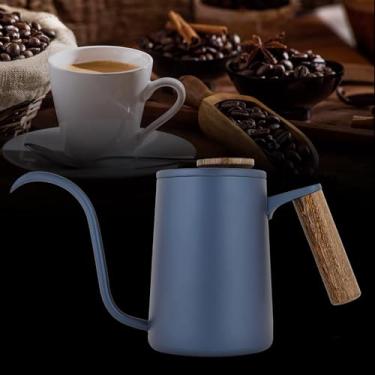 Imagem de Chaleira de café com pescoço de ganso, chaleira pequena de 590 ml, chaleira de aço inoxidável, com bico longo e estreito, para chá e café (azul)