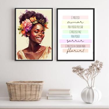 Imagem de Kit 2 Quadros É Preciso Amor - Mulher Negra 24X18Cm - Vidro