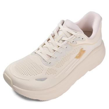 Imagem de JACKSHIBO Tênis de corrida feminino, sem fecho, mãos livres, bico largo, arco ortopédico, suporte para caminhada, tênis, plataforma, grosso, Bege, 7 Wide