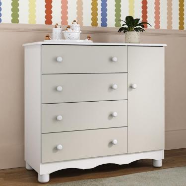 Imagem de Cômoda Infantil 95cm 1 Porta E 4 Gavetas Dengo Multimóveis Mp4439 Branco/off White Branco/off White