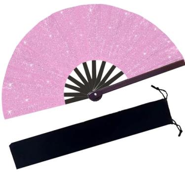 Imagem de Ehonik Ventilador de rave grande de 33 cm, ventiladores para dança de linha com bolsa preta, ventilador de mão dobrável portátil feminino, ventilador de mão de botas no chão para festa, casamento