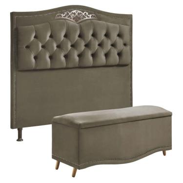 Imagem de Conjunto Cabeceira E Calçadeira Holanda 1,95 Cm Veludo Speciale Home Marrom Castor