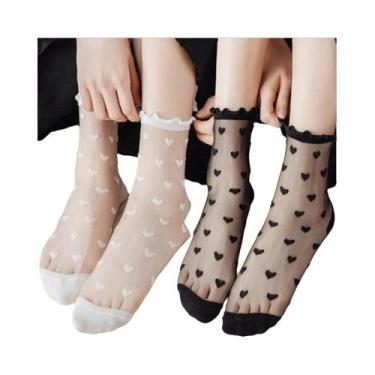 Imagem de Meias Femininas De Seda Com Bolinhas E Renda, Transparentes E Elástica