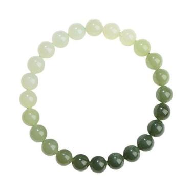 Imagem de Pulseira de miçangas redondas de jade natural de 8 mm para mulheres/ho