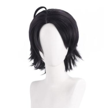 Imagem de Peruca de cosplay preta curta despenteada de 35 cm de altura com ponta