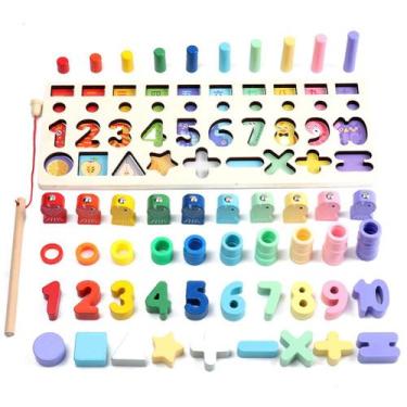 Imagem de Brinquedo de tabuleiro de pesca 4 em 1 Stacking Puzzle Education Kids 