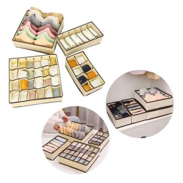 Imagem de Kit com 04 Organizador Para Gavetas Bege 32x16cm / 32x10cm