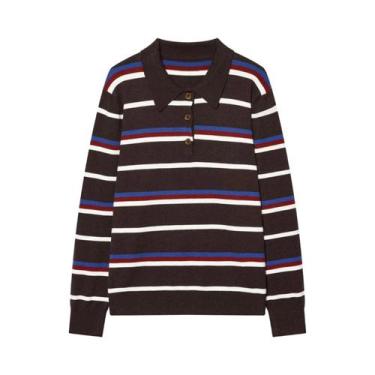 Imagem de Camiseta Polo Listrada Casual Estilo Europeu-Americano Para Mulheres, 