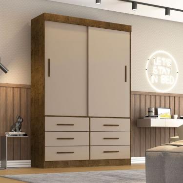 Imagem de Guarda Roupa Solteiro Star 2 Portas Correr 6 Gavetas MDP-MDF Off White Sallêto Móveis