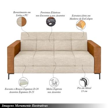 Imagem de Sofá Living Decorativo Houston 2 Lugares 200cm Pés em Metal Linho/PU Bege/ Caramelo G33 - Gran Belo