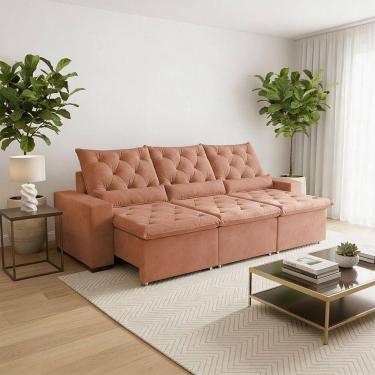 Imagem de Sofá Retrátil Design 210m Suede Elegante Reclinável E Estilo único Milão Laranja