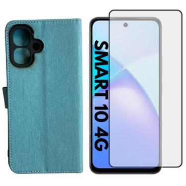 Imagem de Capa Carteira + Pel. Vidro 3D Compativel Infinix Smart 10 4g - DB, Azu