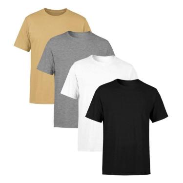 Imagem de Kit 4 Camisetas Masculina Lisa Premium 100% Algodão-Masculino