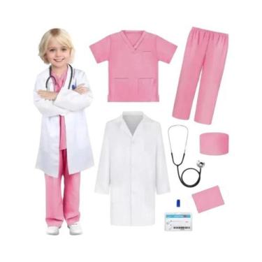 Imagem de Conjunto De Fantasia Unissex De Médico E Enfermeiro 7 Peças Rosa Verde