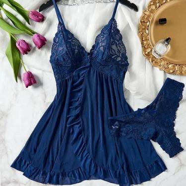 Imagem de Vestido De Noite Em Tule Azul Com Decote Em V E Alças, Lingerie Femini