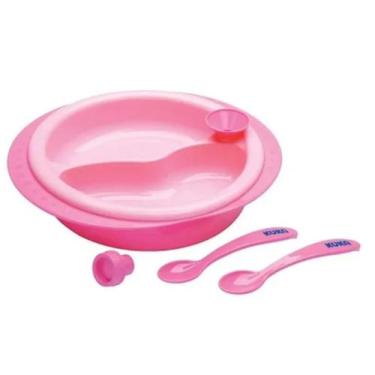 Imagem de Prato Térmico Infantil Bebe Divisória Ventosa Talheres Rosa - Kuka