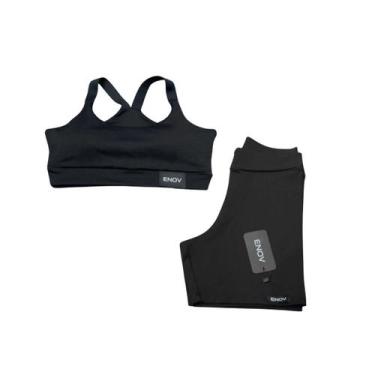 Imagem de Conjunto de Academia Top Ayla + Short Cross Dry fit - Enov, Preto, M