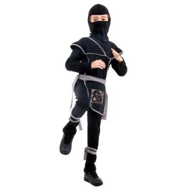 Imagem de Fantasia Ninja Infantil Samurai Preto de Luxo Com Gorro - Sulamericana