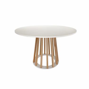 Imagem de Mesa de Jantar Redonda Itália Branca Pé Amadeirado Ref. 070 120BM VivaLigna