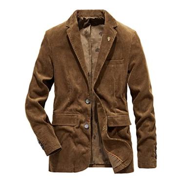 Imagem de Dawwoti Blazer masculino vintage casual, jaqueta de algodão cor sólida outono veludo co...