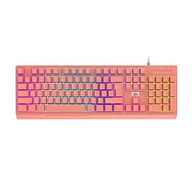 Imagem de Teclado Daidai STK090 USB com fio 104 teclas, teclado ergonômico para jogos de escritório, com sensação mecânica, efeito de luz mista, rosa