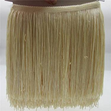 Imagem de 1 jardas 20 cm longa franja de renda guarnição de poliéster borla couro rosa franja guarnição diy vestido latino acessórios de roupas fita de renda, amarelo bege