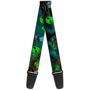 Imagem de Alça de guitarra Aliens Ufos Galaxy Verde Preto Branco 5 cm de largura