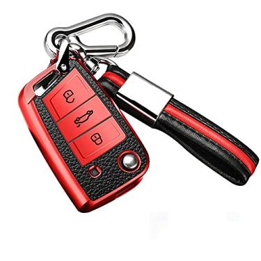 Imagem de YJADHU Capa de chave de carro TPU macio, apto para Volkswagen VW Golf 7 MK7 Tiguan MK2 Skoda Octavia A7 Kodiaq 2017 2018 2019, vermelho, chaveiro