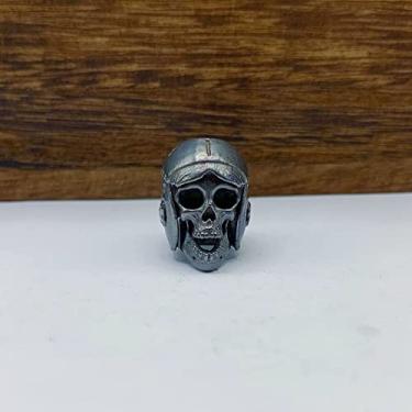 Imagem de Pingente de contas de cordão de cabeça de caveira piloto de latão, joias de paracord DIY, acessórios de ferramentas EDC vintage punk (preto -- latão)
