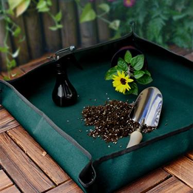 Imagem de AB1 Tapete de replantio de plantas à prova d'água engrossar pano Oxford tapete de transplante de tecido 100 cm tapete de jardinagem portátil dobrável com botão de pressão para plantas bonsai internas plantas suculentas AB1