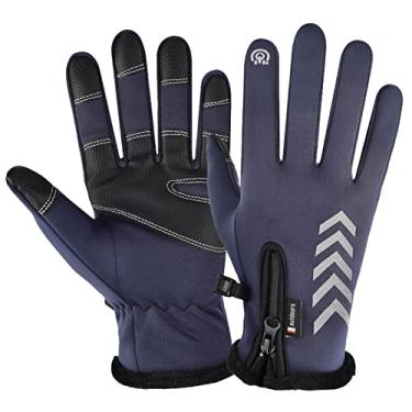 Imagem de VGEBY Winter Cycling Gloves Waterproof Windproof Non Slip Warm Full Fingers Touch Screen for Outdoor Sports Running Motorcycle (XL-Blue)